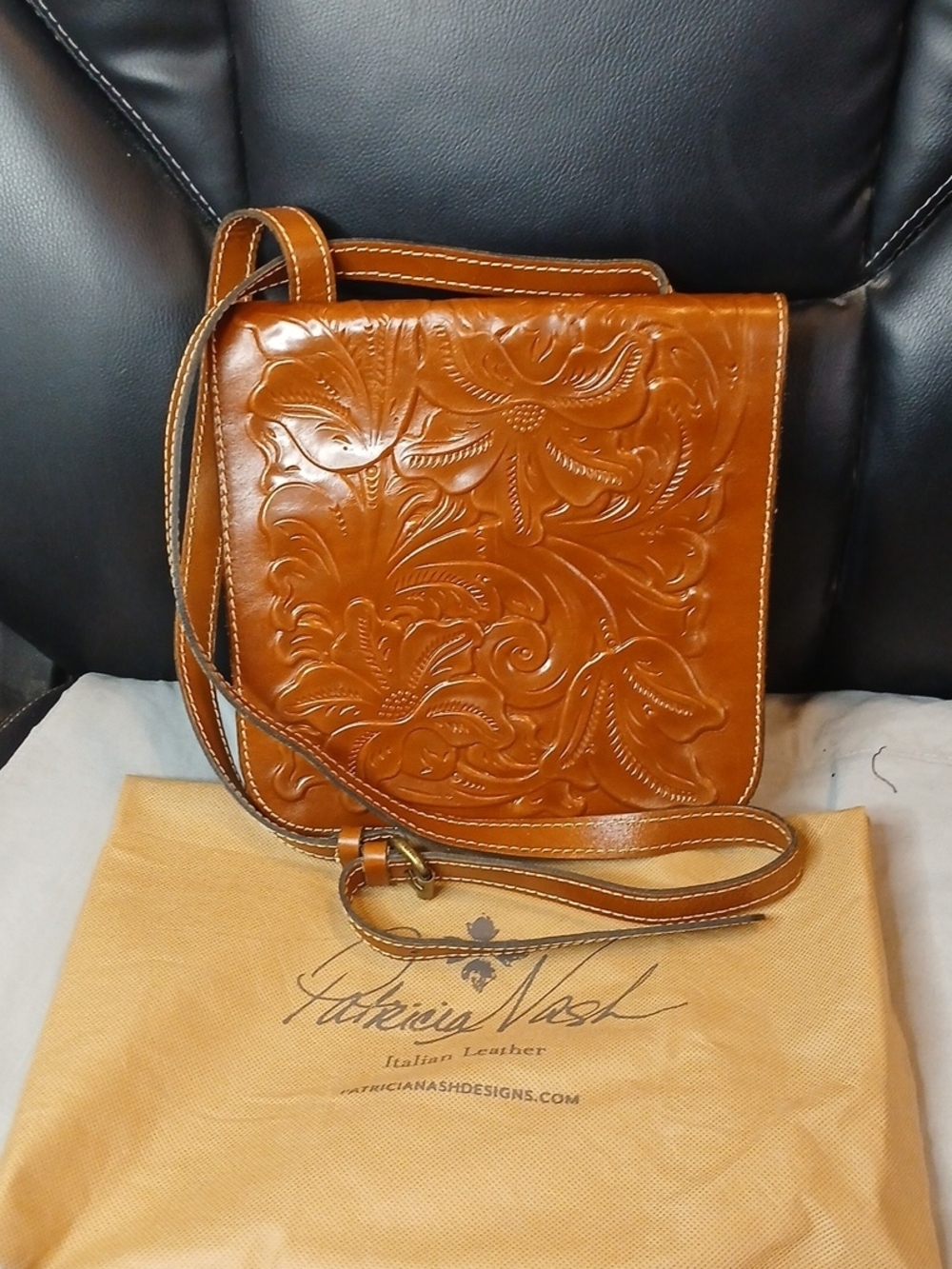 Patricia Nash Tooled Leather Crossbody Bag - Cognac
